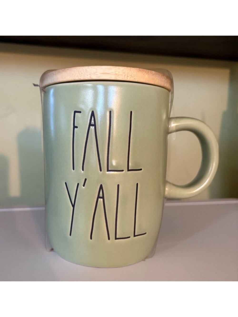 2021 Rae Dunn Fall Yall Light Green Ceramic Coffee Mug Lid Coaster NWT Autumn